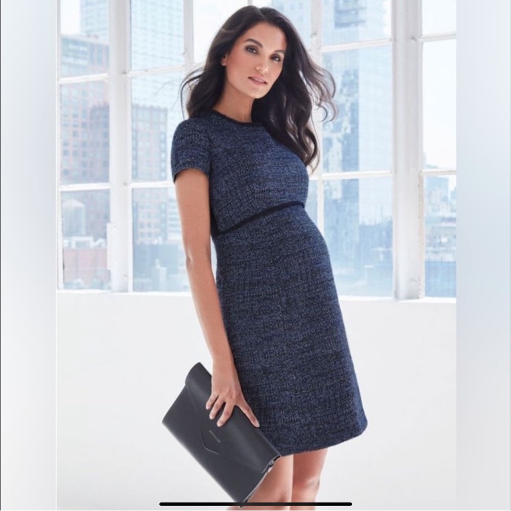 Seraphine Blue Tweed Dress Cap Sleeve